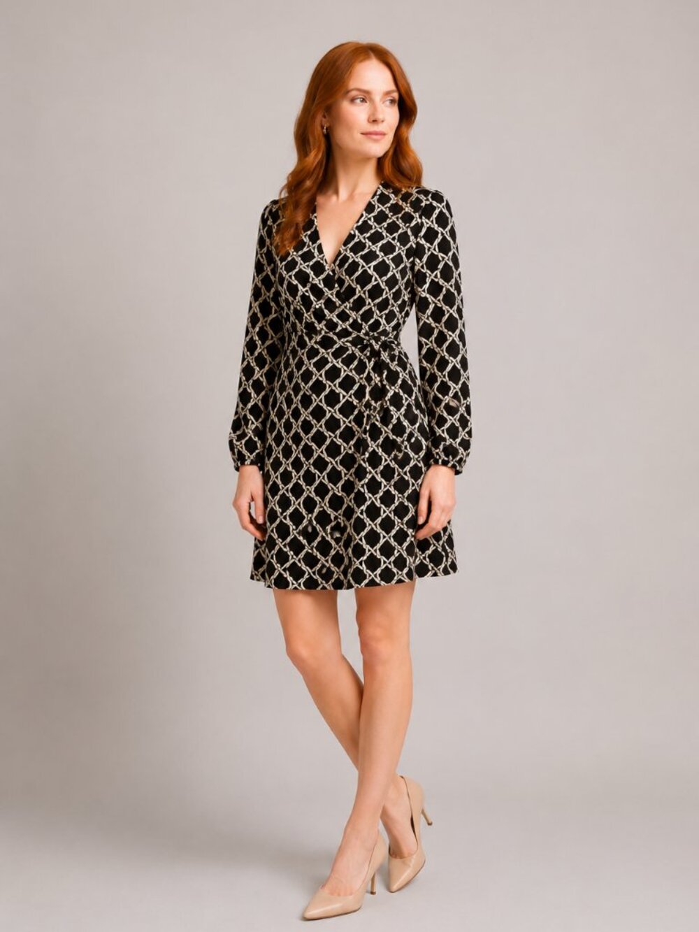 Zara Womens Dress Size S Black White Print Long Sleeve Wrap